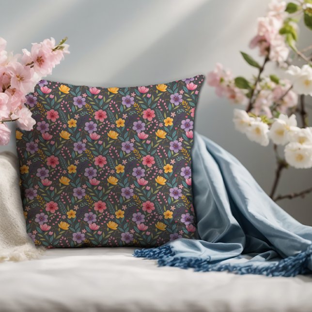 Pastel grey simple floral pattern monogram cushion (Creator Uploaded)