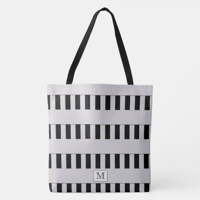 Pastel Grey Stripes on any Colour Custom Monogram Tote Bag (Front)