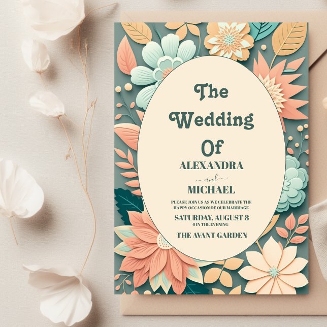 Pastel Groovy modern daisy floral wedding Invitation (Creator Uploaded)