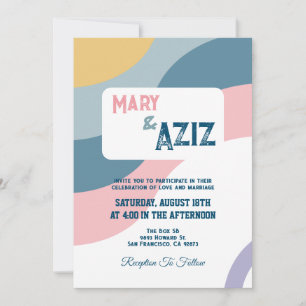 Pastel Groovy Retro 70s Floral Wedding Invitation