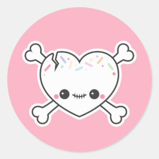 Pastel Grunge Cute Heart Skull Classic Round Sticker