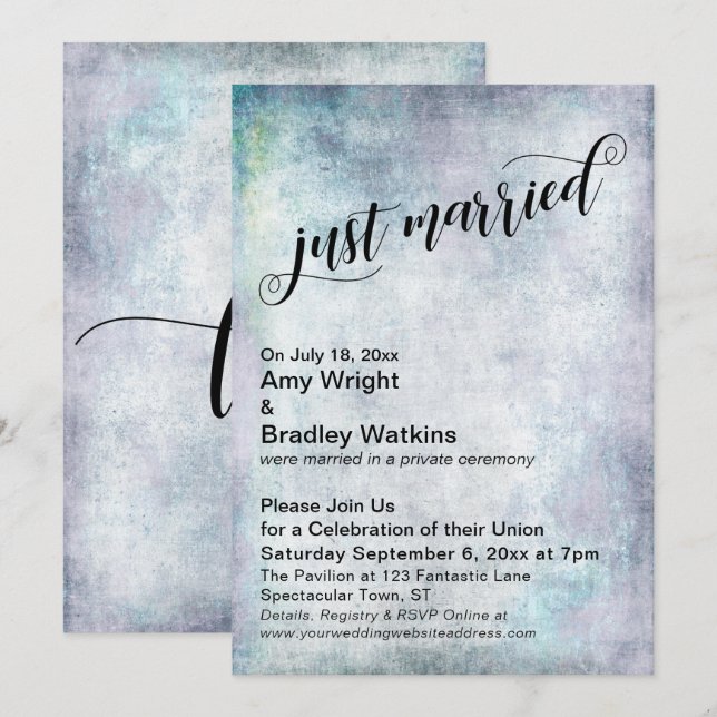 Pastel Grunge Just Married Wedding Celebration Invitation (Front/Back)