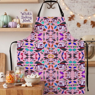 Pastel Halloween Candy & Cute Witch Ghosts Pattern Apron