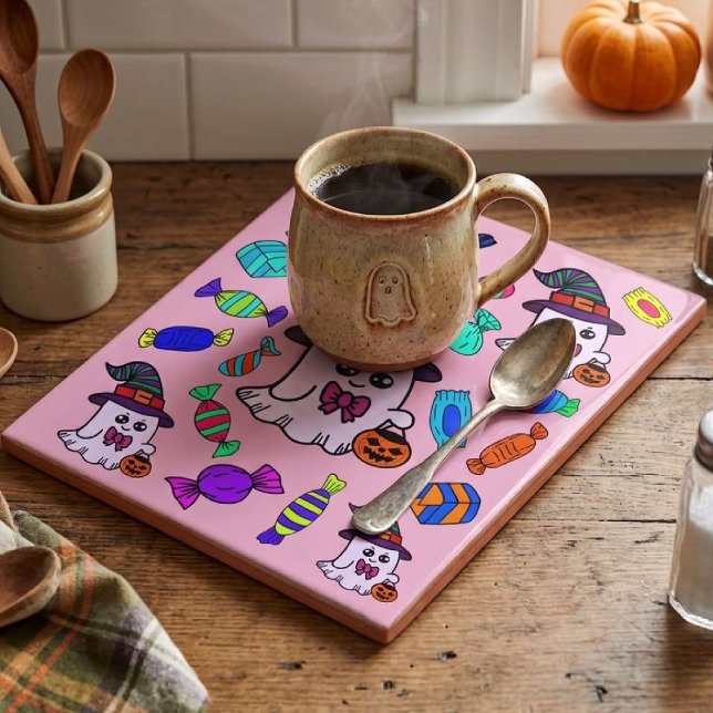Pastel Halloween Candy & Cute Witch Ghosts Pattern Tile (Creator Uploaded)