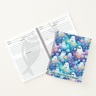 Pastel Halloween Cute Ghost Retro Floral Notebook