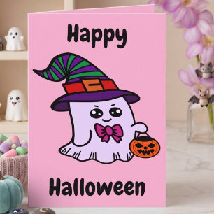 Pastel Halloween Cute Witch Ghost Card