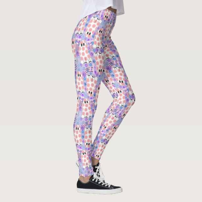 Pastel Halloween Floral Ghosts Leggings (Right)