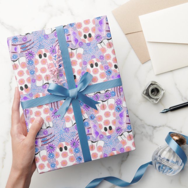 Pastel Halloween Floral Ghosts Wrapping Paper (Gifting)