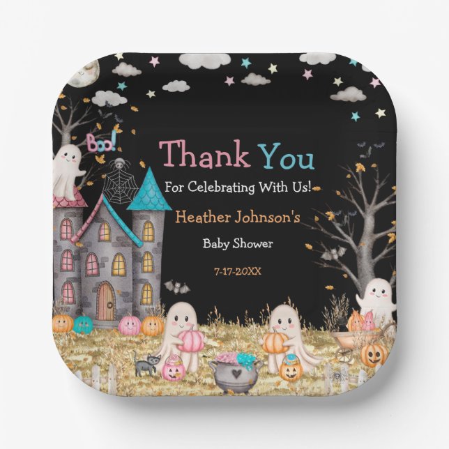 Pastel Halloween Gender Reveal Baby Shower Paper Plate (Front)