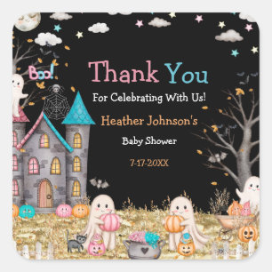 Pastel Halloween Gender Reveal Baby Shower Square Sticker