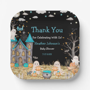 Pastel Halloween Little Boo Boy Baby Shower Paper Plate
