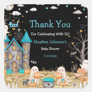 Pastel Halloween Little Boo Boy Baby Shower Square Sticker