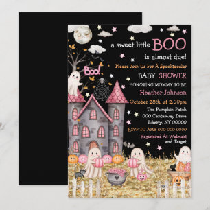 Pastel Halloween Little Boo Girl Baby Shower Invitation