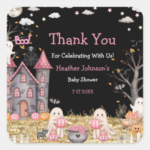 Pastel Halloween Little Boo Girl Baby Shower Square Sticker