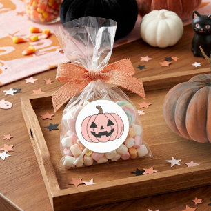 Pastel Halloween Pumpkin Warm Pink ID1325 Classic Round Sticker