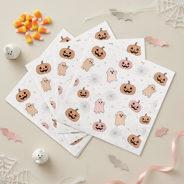 Pastel Halloween Pumpkins Ghosts Pattern ID1326 Napkin (Creator Uploaded)