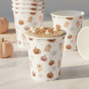 Pastel Halloween Pumpkins Ghosts Pattern ID1326 Paper Cups
