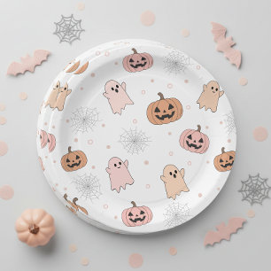 Pastel Halloween Pumpkins Ghosts Pattern ID1326 Paper Plate