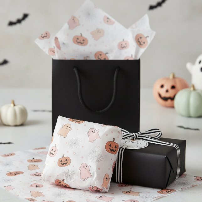 Pastel Halloween Pumpkins Ghosts Pattern ID1326 Tissue Paper (Creator Uploaded)