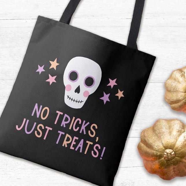 Pastel Halloween Skull No Tricks Just Treats Tote Bag (Creator Uploaded)
