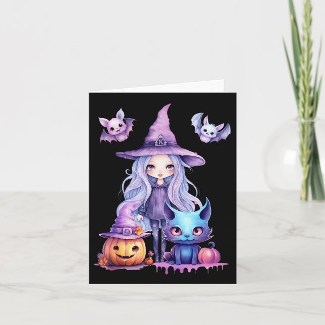 Pastel Halloween Witch Cat Pumpkin Pastelcore  Card (Front)