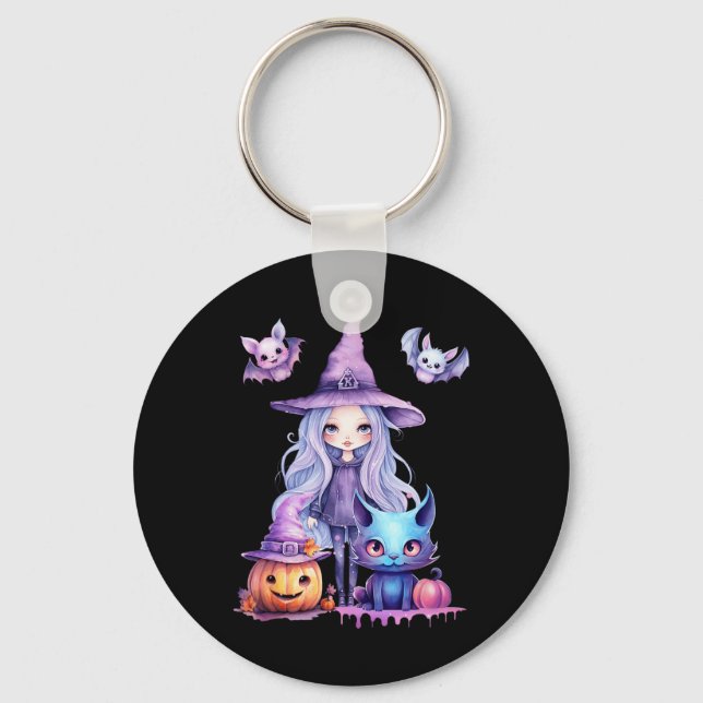 Pastel Halloween Witch Cat Pumpkin Pastelcore   Key Ring (Front)