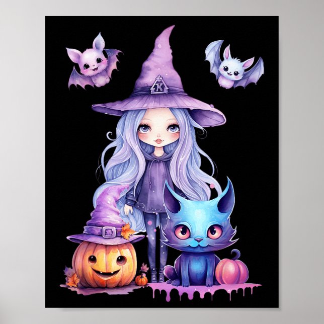 Pastel Halloween Witch Cat Pumpkin Pastelcore  Poster (Front)