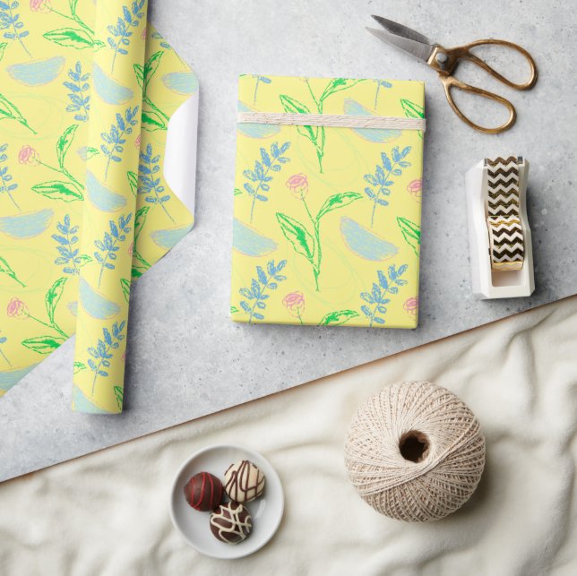 Pastel Hand-drawn Floral Pattern Wrapping Paper (Crafts)