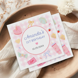 Pastel Hand Drawn Pretty Girl Birthday Party Napkin