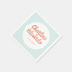 Pastel Handwriting Blue Stripe Retro Wedding Napkin