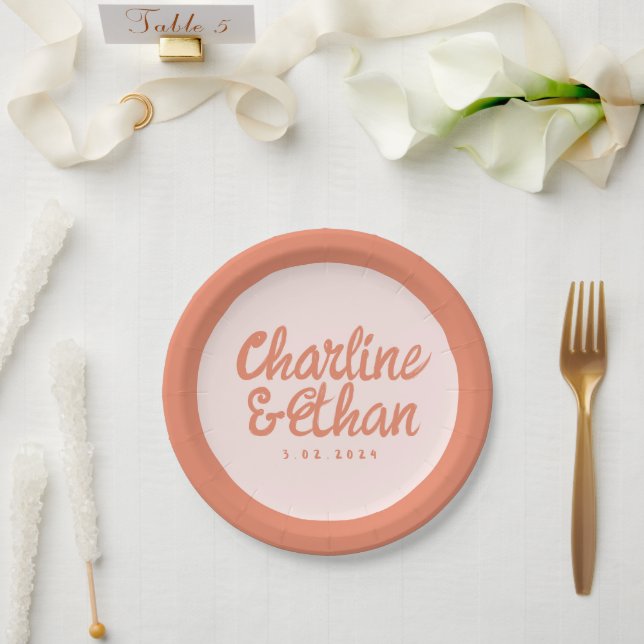 Pastel Handwriting Retro Wedding  Paper Plates (Wedding)