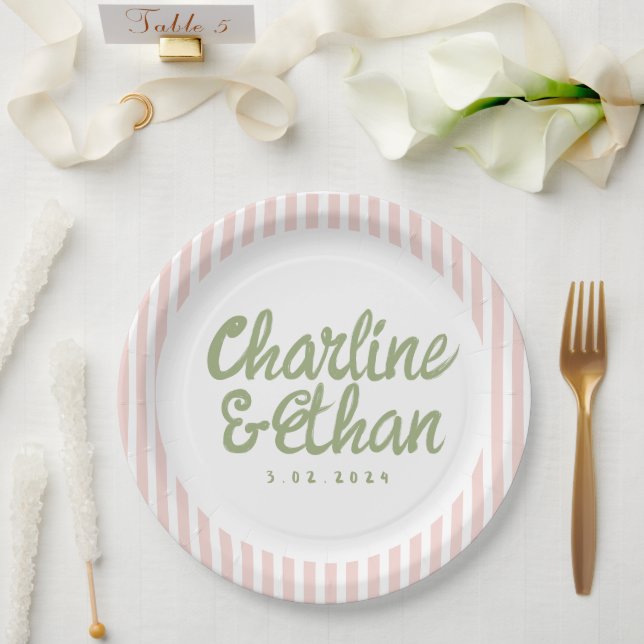 Pastel Handwriting Retro Wedding  Paper Plates (Wedding)