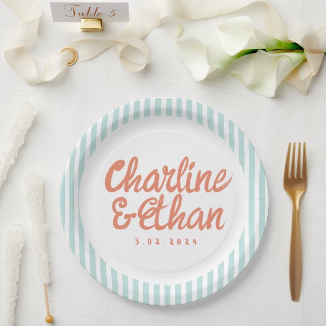 Pastel Handwriting Retro Wedding  Paper Plates (Wedding)