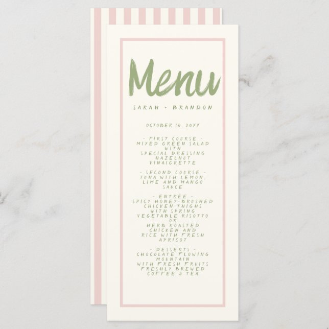Pastel Handwriting Typography Retro Wedding Menu (Front/Back)