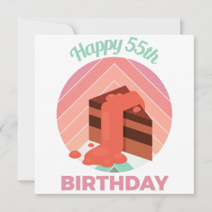 Pastel Happy 55th Birthday Party Cake Piece Invitation