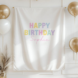 Pastel Happy Birthday Banner Custom Birthday Backd Tapestry