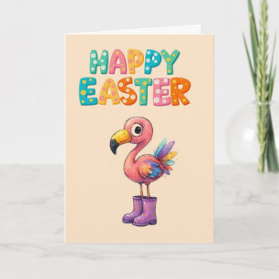 PASTEL HAPPY EASTER FLAMINGO CARD