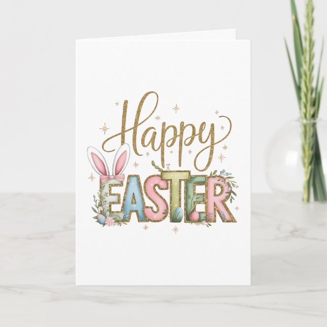 Pastel Happy Easter  Holiday Card (Front)