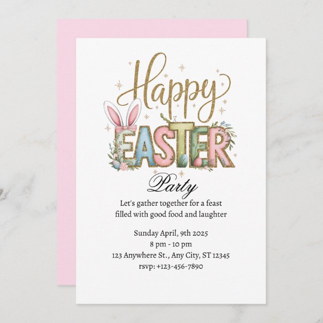 Pastel Happy Easter Party Invitation (Front/Back)