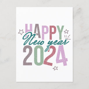 Pastel Happy New Year 2024 Postcard
