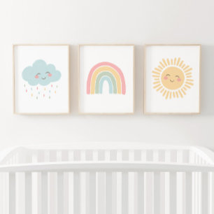 Pastel Happy Rainbow Sun Cloud Girl Nursery Decor