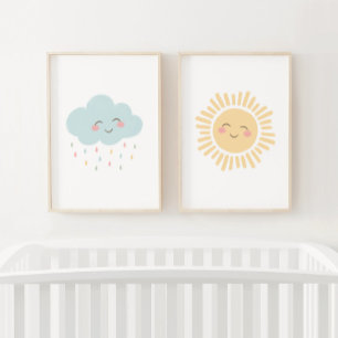 Pastel Happy Sun Cloud Girl Nursery Decor