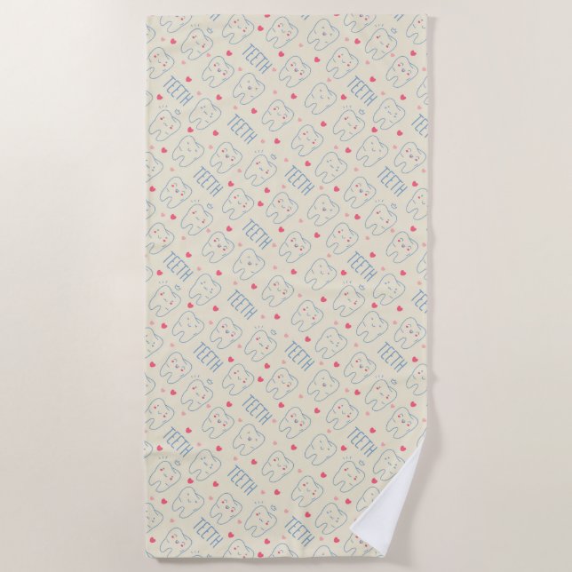 Pastel Happy Teeth Pattern Beach Towel (Front)