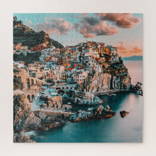 Pastel Harbour View of Italy at Sunset Jigsaw Puzzle