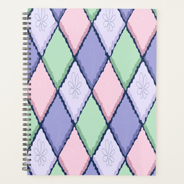 Pastel Harlequin Floral Planner | Cute Diamond (Front)
