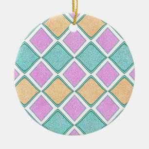 Pastel Harlequin Prism Diamond Pattern Ceramic Tree Decoration