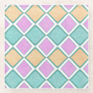 Pastel Harlequin Prism Diamond Pattern Glass Coaster