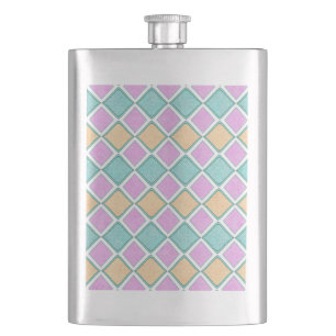  Pastel Harlequin Prism Diamond Pattern Hip Flask
