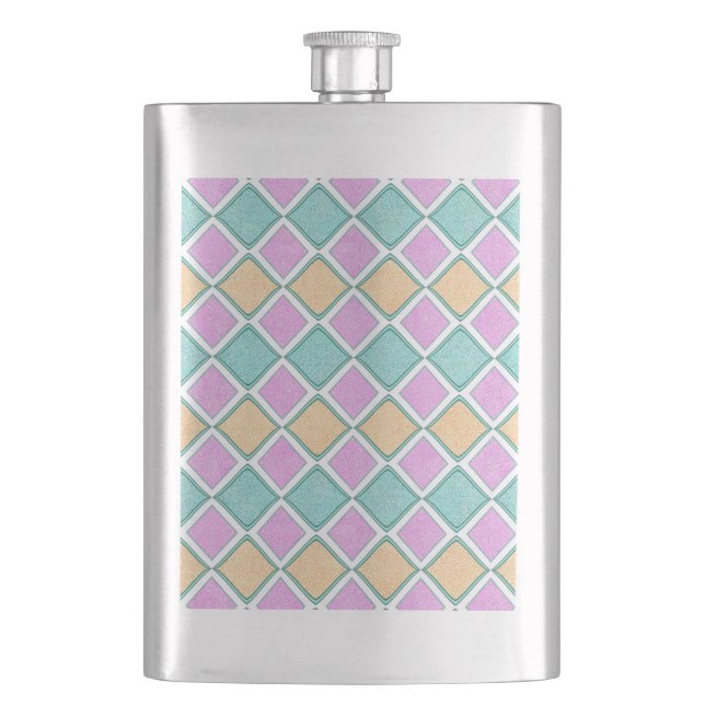  Pastel Harlequin Prism Diamond Pattern Hip Flask (Front)