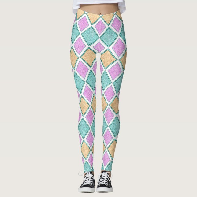  Pastel Harlequin Prism Diamond Pattern Leggings (Front)